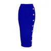 Kjolar Ankomst Kvinnor Knapp Svart Blå Röd Bodycon Bandage Skirt 2021 Designer High Waist Street Party Club Pencil 75cm