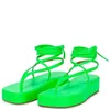 Sandals Women Summer Lace Up Black Green Thick-soled Sexy Ladies Mid-calf Strap Shoes Cross-tied Female Sandalias Mujer 36-43