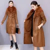 Femmes veste d'hiver en cuir coton rembourré Parkas longue épaisse chaude Plus velours veste en cuir PU femme manteau d'hiver W2356