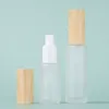 Bouteilles de pulvérisation de Lotion en verre givré de 20ml ~ 120ml, bouteille de liquide d'émulsion mate vide de 50ml avec capuchon en plastique avec lignes en bois