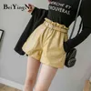 Taille haute Shorts Femmes Vintage Lâche PU Cuir Femme Poches Ceinture Streetwear Mode Coréen Chic Pantalon court 210506