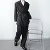 IEFB / Мужская носить повязку талии, зубчатый воротник черный большой размер костюма пальто весна мода свободная уличная одежда Blazers 9Y4023 210524