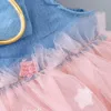 Bebê meninas vestidos bonito rosa branca princesa vestido laço denim roupas crianças roupas verão crianças menina roupas 1 2 3 g1129