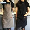 Önlükler moda tuval mutfak kadın erkekler için şef çalışma önlük ızgara restoran bar dükkanı kafeler güzellik çivi stüdyoları üniforma