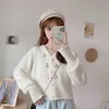 Korean Cardigan Women V Neck Single Breasted Crop Sweater Spring Autumn Ladies Floral Embroidery White Short Knitted Tops 210525