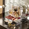 Acrylic Makeup Organizer Очистить ювелирную коробку двойной открытой крышки женщины косметические ящики для хранения рабочего стола макияж