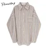Yitimuceng Paski Kobiety Bluzka Office Lady Shirts Moda Koszulka Koszulka Elegancka Collar Casual Casual Butten Tops Spring 210601
