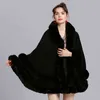 Dupla camada Luxo Rex Coelho Cape Cape Casaco com Capuz Shawl Inverno Mulheres Malha Cashmere Poncho Overcoat Faux Fur Wraps Plus Size 211122