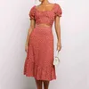 Vestidos Vintage Ruffles Print Rleive Summer Beach Słodki sukienki na zwykłym kwadratowym kołnierzu kwiatowy maxi długa sukienka dwuczęściowa 210514