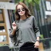 Printemps automne ample T-shirt femmes coton tissu boutons poche à manches longues hauts Tee ropa mujer T9D012Y 210421