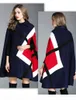 Novo 2020 Moda Women Winter Jacket Padrão geométrico Batwing Sleeve Wood Ponchos Cape Casat Wool Blends Outerwear4518035