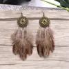 Fashion Personality Hollow Sun Flower Long Feather Earrings Temperament Wild Dangle & Chandelier