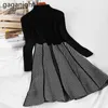 Knitted Women Stretchy Dress Long Sleeve Pleated Vestidos Office Lady Bodycon Chic Robe A Line Fashion Dresses Party 210601