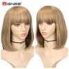 Synthetic Wigs Wignee Short Bob Straight Hair Pure Honey Blonde Women With Bangs Daily For African American Daily/Party Wig