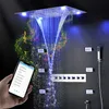 Luxury Black Shower Set Bluetooth Playing Music Colorful LED Showerhead Panel Bath Thermostatic Mixer Faucets Massage Body Jets