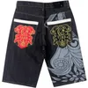 Men's Jeans European And American Large Hip Hop Embroidered Graffiti Slacks Oversize Cropped Trousers