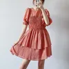 Summer Women Chiffon Sweet Dress Short Sleeve O-Neck A-Line es Female Elegant Slim Solid Clothing vestidos 210513