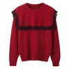 Wiosna i jesień luźny Koreański Sweet-redukujący sweter Kobiety Moda Dzikie Koronkowe Szwy 210427