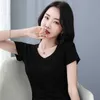 Solid Color Fashion Women T-shirts Cotton Plus Size Ladies T-shirts Casual Summer Female Clothing V Neck Blusas Mujer 13462 210527