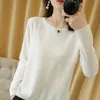 Tailor sheep cotton knit sweater women's o-neck long-sleeved pullover short split openwork 211011