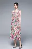 Grote swing vrouwen zomer ontwerper elegante feestjurk vrouwelijke mouwloze sexy slanke casual floral print vintage jurken vestidos 210525