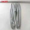 Tangada fashion women pants gray cargo strethy waist loose trousers joggers female sweat streetwear TM2 210925