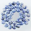 WOJIAER Natural White Dot Blue stone Round Beads For Jewelry Making Charm Bracelet 6 8 10 12mm BY913