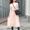 Jocoo Jolee Elegant Party Pleated Sweater Dress Women Autumn Spring Knitted Long Dress Solid Ribbed Slim Plus Size Dresses 210619
