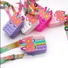 Macaron Rainbow Unicorn Fidget Portemonnees Kinderen Cartoon Rugzak Popet Bubble Popper Board Toys Toddler Jongens Meisjes Kerstcadeau Student Fanny Pack Clutch G96KJQS