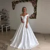 Personnalisé hors épaule manches courtes robes de mariée 2022 à lacets dos balayage train Satin une ligne mariage robes de mariée