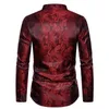 Vin röd paisley jacquard tuxedo skjorta män stilig oregelbunden ben design smal passform klänning skjortor mens bröllopsfest kemise homme 210522