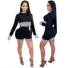 Tracksuit Woman Two Piece Matching Sets Long Sleeve Fall Pullover Top Biker Shorts Joggers Pants Sweat Suit Streetwear 210525