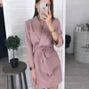 Clothes for Women 2021 Fall Quarter Sleeve Shirt Dress Women's Casual Solid A-line Lace Up Mini Party Dress Vestidos Y220214