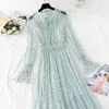 Polka dot print kvinnor klänning 2-bitars uppsättning vår sommar vintage sött mesh klänningar långärmad fest klänning robe femme vestido 210521