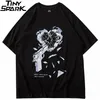 Streetwear Oversize Tshirt Hip Hop Gun Breaking Heart Print T-shirt Men Harajuku Cotton Loose Summer Short Sleeve Tops Tees 210716