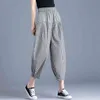 Arrivée Summer Corée Mode Femmes Taille élastique Coton Pantalon à carreaux Tout assorti Casual Loose Harem Plus Taille S937 210512