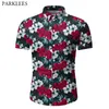 Stylish Floral Print Shirt for Men Summer Brand Short Sleeve Slim Fit Mens Hawaiian Shirt Casual Holiday Beach Chemises 210522