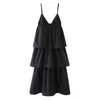 ZA Fırfır Spagetti Sapanlar Uzun Elbise Kadın V Boyun Kolsuz Seksi Siyahsız Parti Elbiseler Kadın Chic Artı Boyutu Vestido 210602