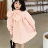 女の子長袖ピンク色のドレスユニークなデザインの王女のドレス弓の子供の甘い服女の子のための甘い服20220304 Q2