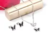 Mode Schmetterling Halskette Niedlichen Stil Anhänger Halsketten Ohrringe Sets Edelstahl Ketten Schmuck Set roségold Farbe