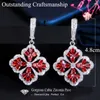 Elegant Beautiful Dangling Snow Flower Royal Blue Cubic Zircon Long Huggie Drop Earrings for Women Accessories CZ698 210714