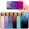 Mobiltelefonfodral för iPhone 15 Pro Max 14 plus 13 mini 12 11 Rainbow Laser Aurora Gradient Hard Back Tempered Glass Sock Proof TPU Silicone Rubber Cover