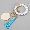 7 Styles Wooden Beaded Bracelet Keyring Party Silicone Beads Keychain Handbag Pendant Monogrammed Engrave Wooded Chip Crafts