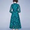 봄 패션 캐주얼 여성 드레스 중공 밖으로 긴 소매 꽃 크로 셰 뜨개질 레이스 드레스 Vestidos 210531