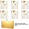 42pcs Rainbow Tableware Set Fourchette Cuillère Couteau Couverts Set 18/10 Dîner en acier inoxydable Vaisselle Set Holiday Gold Wood Gift Box 210706