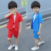 Meninos Verão Terno formal Blazer + Shorts 2 Pcs Conjunto de roupas Gentleman crianças vestido de noiva Enfant Garcon Mariage Party Wear 2583 Q2