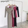 Elegant Women Bandage Maxi Dress Long Sleeve Solid Fashion Side Split Vestidos Party Chic Dresses Drop 210601