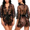 Mulheres Sleepwear Plus Size Nightgown Mulheres Sexy Lingerie See-Thru Lace Vestido Babydoll Kimono Robe Malha Nightwear223R