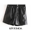 KPYTOMOA Frauen Chic Mode Faux Leder Seite Taschen Shorts Vintage Hohe Taille Zipper Fly Weibliche Röcke Mujer 210323