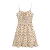 Vrouwen Zoete Mode Rose Print Slim Ruched Jurk Vintage Elastische Taille Spaghetti Strap Jurken Leuke Meisjes Chic Vestidos 210531